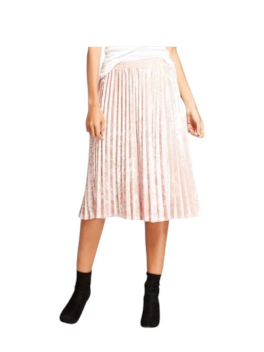 A. New day Pleated Velvet Midi Skirt in Light Pink NWOT